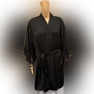 NWT In Bloom by jonquil Black Nylon Kimono Robe SZ M/L